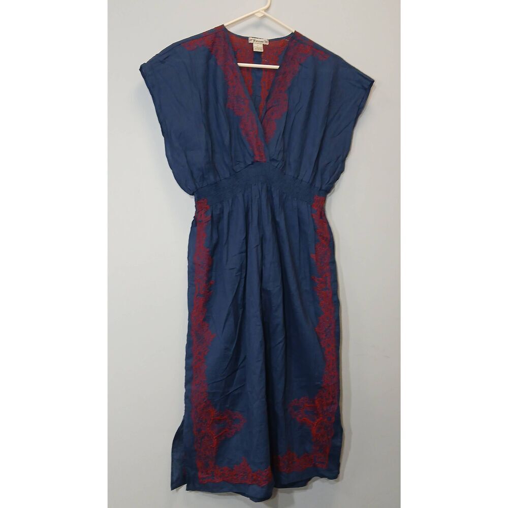 Vtg y2k forever 21 womens large babydoll long dress midi blue red light cotton